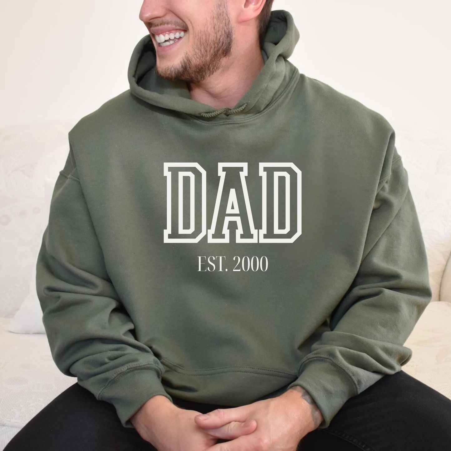 Custom Dad Grandpa Uncle Hoodie with Kids Names on Sleeve, Personalized Family Hoodie Gift, Est Year Pullover, Father’s Day Birthday Christmas Gift