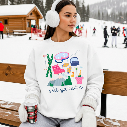 Ski Ya Later Sweatshirt for Women | Cute Winter Ski Crewneck | Cozy Après Ski Outfit | Winter Gift for Her