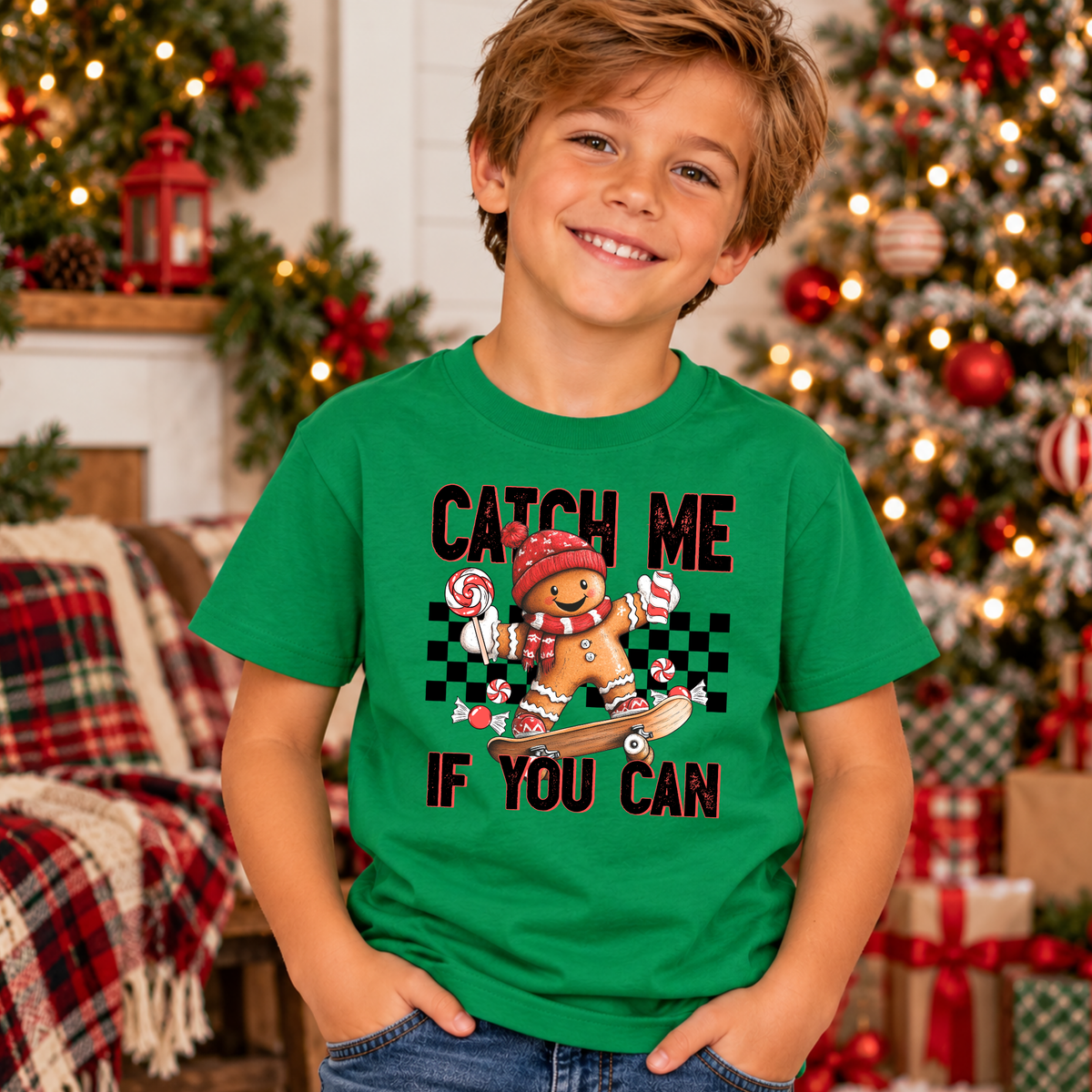 Catch Me If You Can Gingerbread Christmas Shirt for Boys