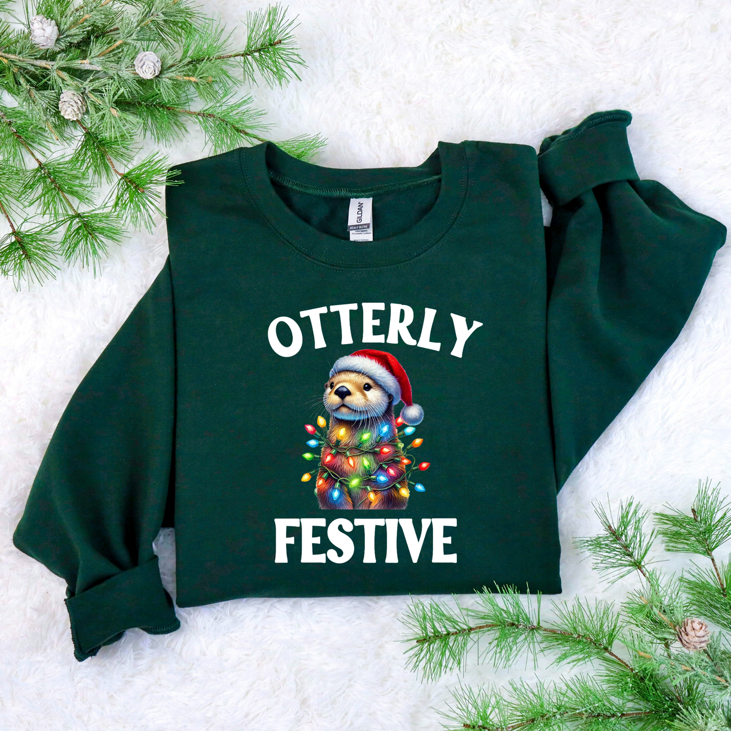 Otterly Festive Christmas Sweatshirt | Cute Holiday Otter Crewneck | Cozy Gildan 18000 Winter Pullover