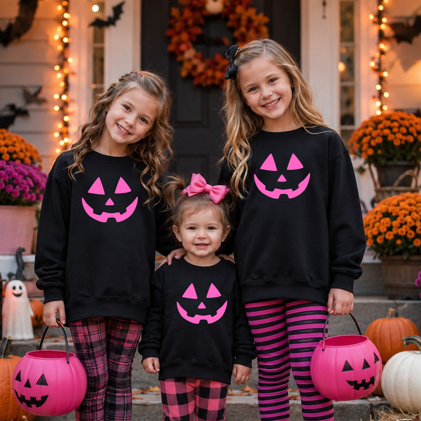 Girls Pink Jack O’ Lantern Halloween Sweatshirt | Toddler & Youth Pumpkin Face Crewneck