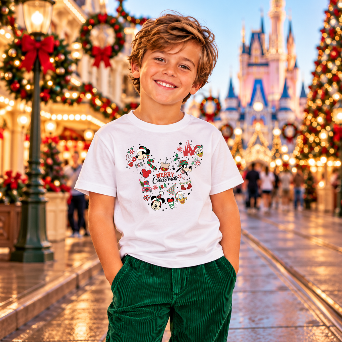 Merry Christmas Magical Theme Park Christmas Shirt for Boys