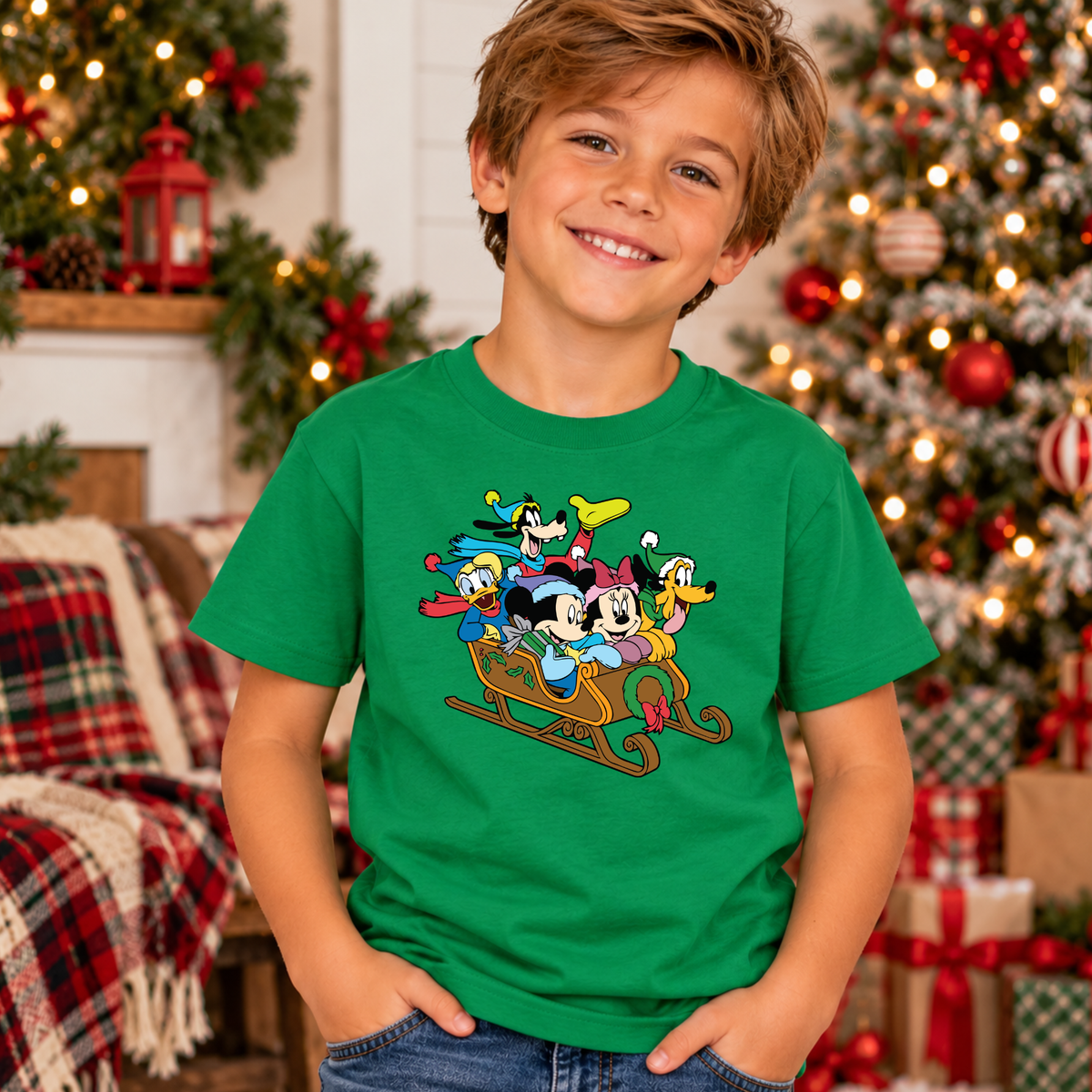 Mouse Gang Sleigh Christmas Magical Theme Park Christmas Shirt for Boys