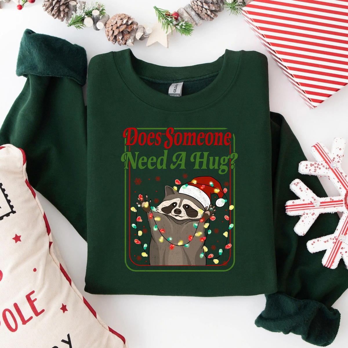 Does Somebody Need a Hug? Funny Raccoon Christmas Sweatshirt