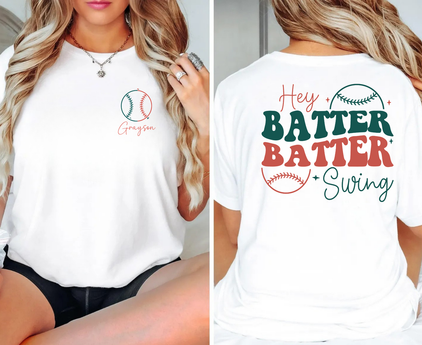 Custom Baseball Mom Shirt | Hey Batter Batter Swing Tee | Game Day Gift for Moms
