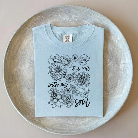 It Is Well With My Soul Floral T-Shirt for Women | Comfort Colors Christian Tee | Faith Gift for Her