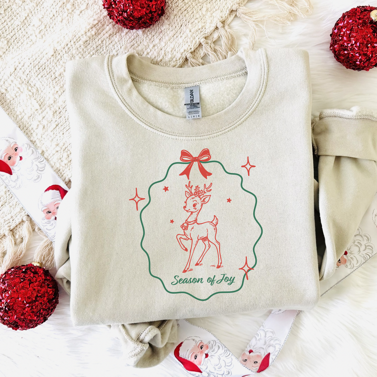 Always Joyful Christmas Reindeer Sweatshirt | Whimsical Holiday Doodle Crewneck | Gildan 18000