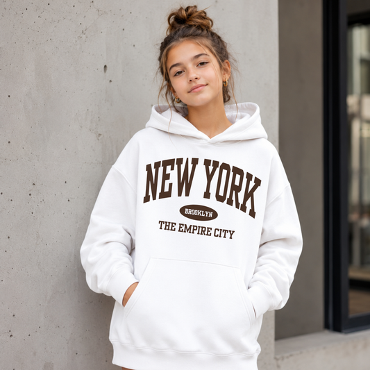 New York Hoodie | Trendy Preppy Oversized Sweatshirt for Tween Girls