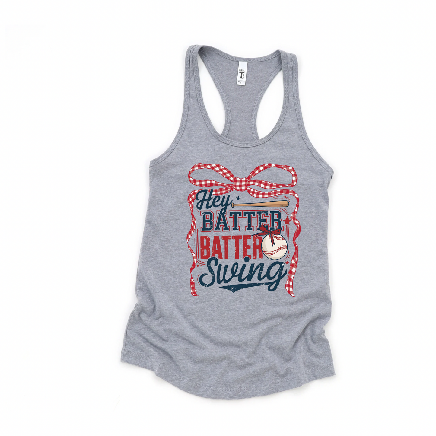 Hey Batter Batter | Cute Baseball Racerback Tank Top for Women | Game Day Tank | Sports Mom Summer Top | Gift for Baseball Mom