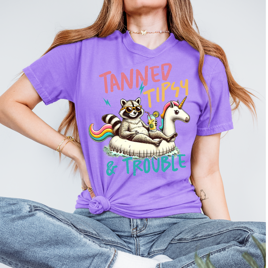 Tanned Tipsy and Trouble Raccoon Shirt