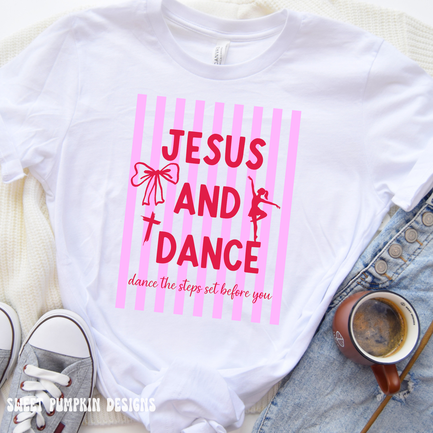 Jesus and Dance Shirt for Women and Kids | Pink Preppy Christian Dance Tee | Faith Dance Mom Gift | Cute Ballet Lover Outfit