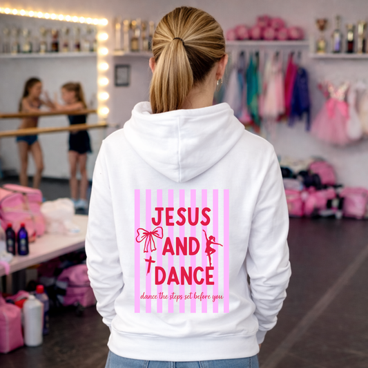 Jesus and Dance Hoodie | Pink Preppy Christian Dance Sweatshirt | Faith Dance Mom Gift | Cute Ballet Hoodie Youth & Adult