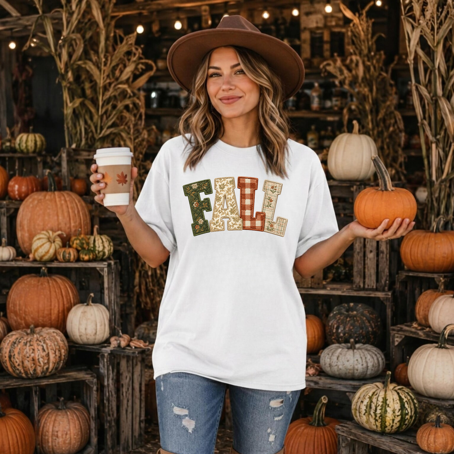 Fall Patchwork Shirt for Women – Floral Plaid Autumn Graphic Tee | Bella Canvas