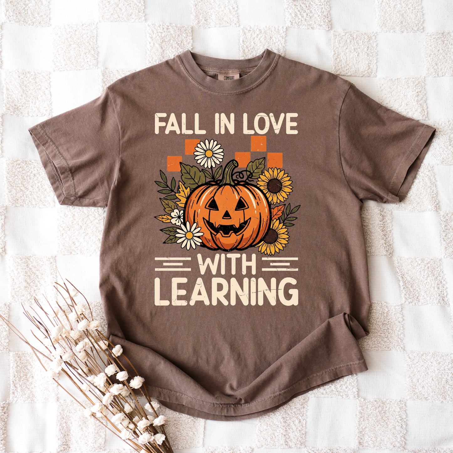 Fall Teacher Shirt – Fall in Love with Learning Pumpkin Teacher Tee | Comfort Colors