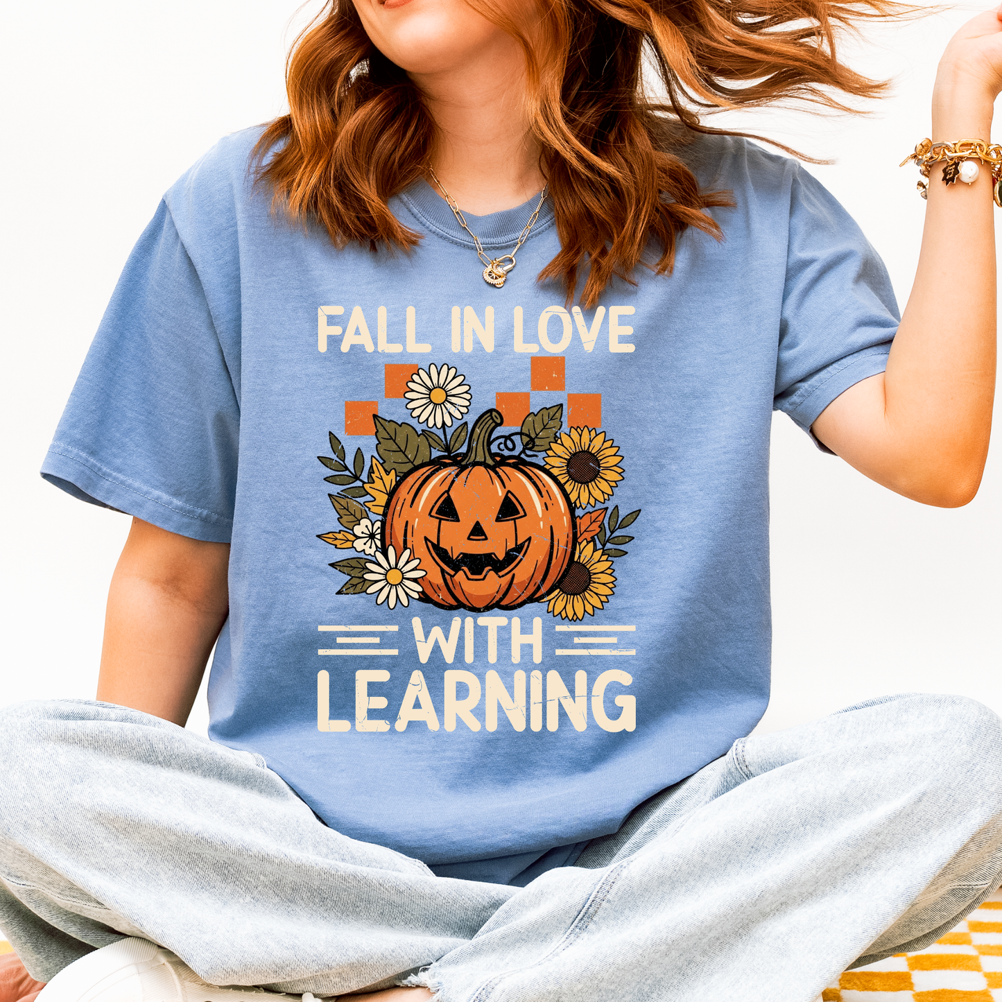 Fall Teacher Shirt – Fall in Love with Learning Pumpkin Teacher Tee | Comfort Colors