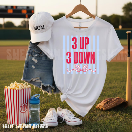 Preppy Baseball Mom Shirt Bella Canvas | 3 Up 3 Down Tee | Cute Game Day Outfit | Baseball Mom Gift