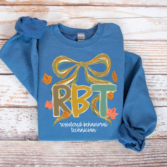 Fall RBT Sweatshirt – Registered Behavior Technician Crewneck with Leaves – Gildan 18000