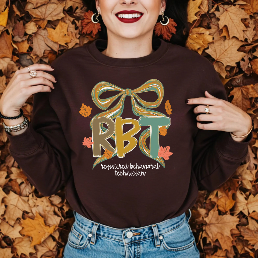 Fall RBT Sweatshirt – Registered Behavior Technician Crewneck with Leaves – Gildan 18000