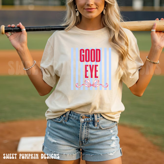 Preppy baseball mom Good Eye shirt on Bella Canvas tee for cute game day outfit