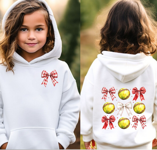 Girls Softball Bow Hoodie | Youth Softball Sweatshirt | Game Day Hoodie for Softball Girls | Softball Gift