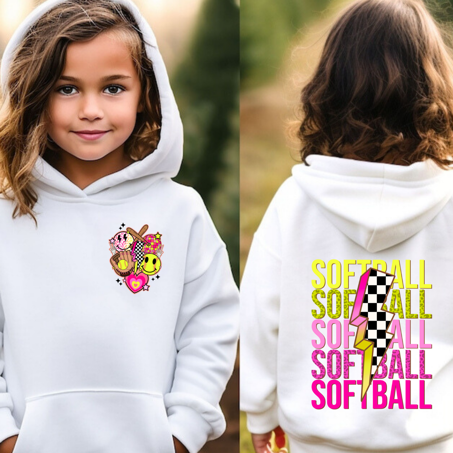 Girls Retro Neon Softball Hoodie | Youth Softball Sweatshirt | Neon Game Day Hoodie | Softball Girl Gift