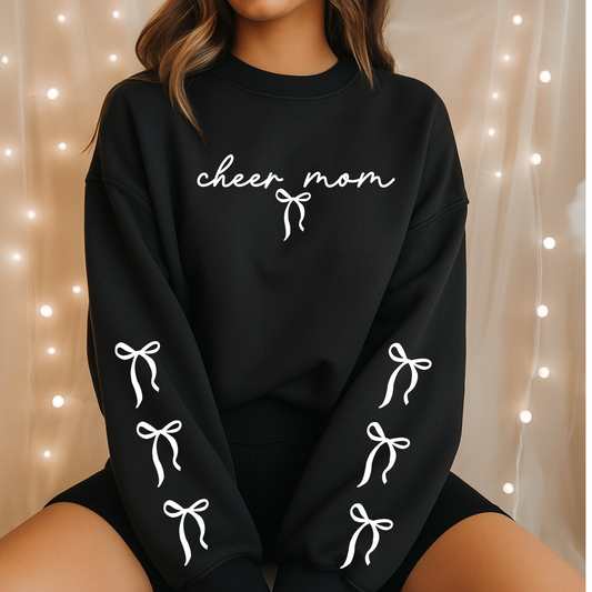 cheer mom sweatshirt with bows on sleeves cozy cheerleading mom crewneck