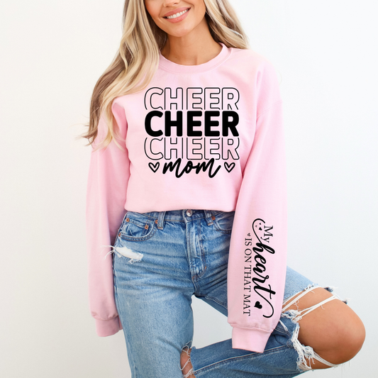 Cheer Mom Sweatshirt with Sleeve Accent, Cute Cheerleading Mom Crewneck, Cozy Game Day Mom Gift