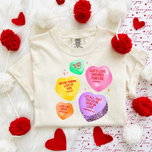 Christian Candy Heart Valentine Shirt for Women | Faith Based Valentine Tee | Cute Jesus Valentine Gift