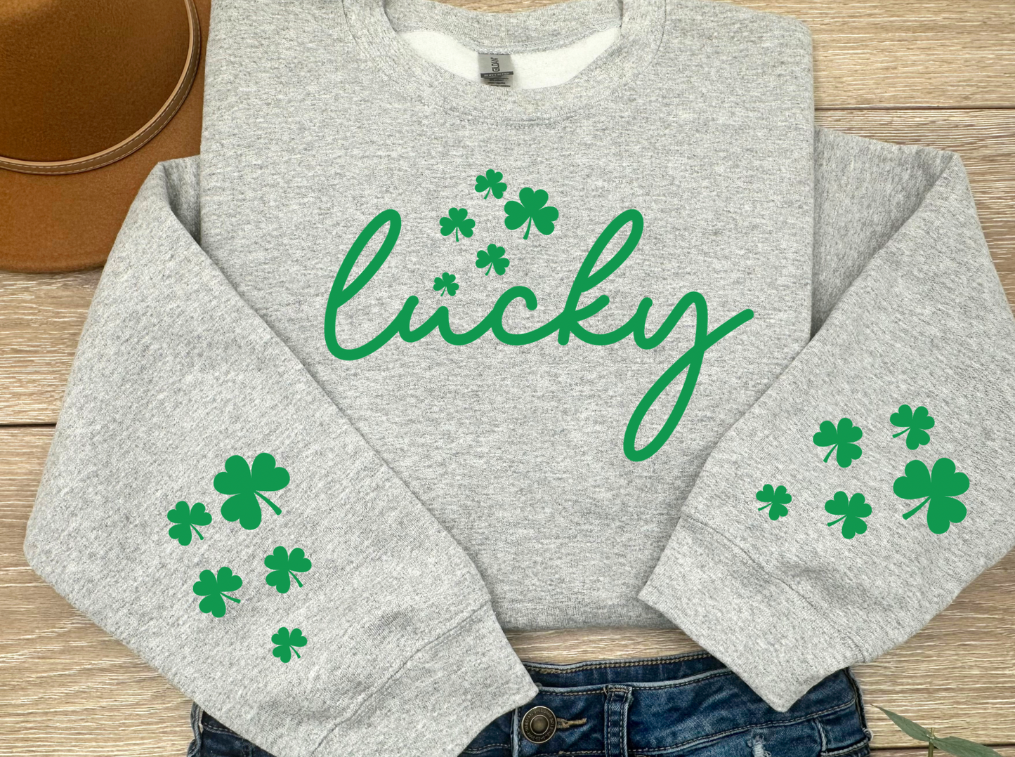 Lucky St. Patrick’s Day Sweatshirt with Sleeve Accents | Cute Green Shamrock Crewneck | St Patrick’s Day Outfit for Women | Irish Holiday Gift