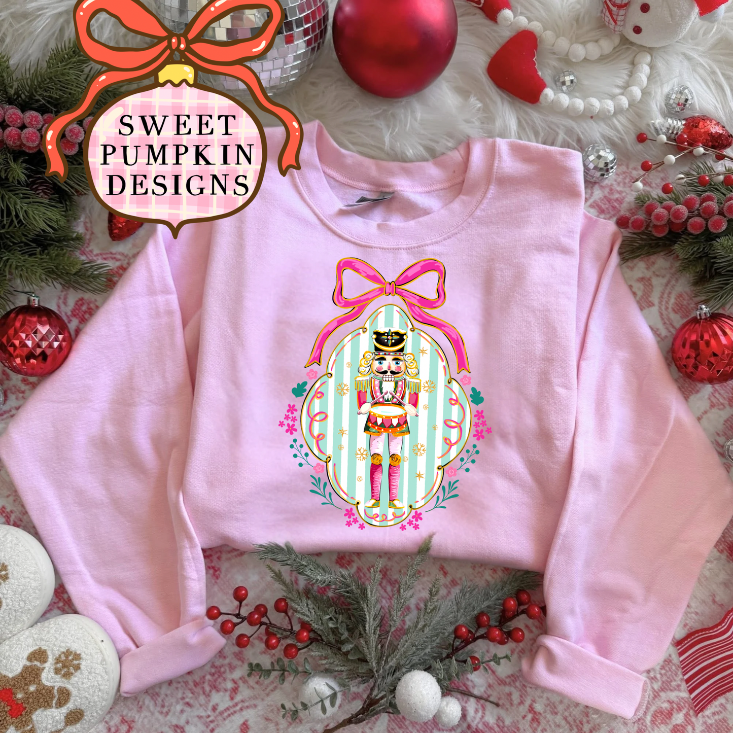 Pink Coquette Nutcracker Christmas Sweatshirt | Balletcore Holiday Crewneck Aesthetic