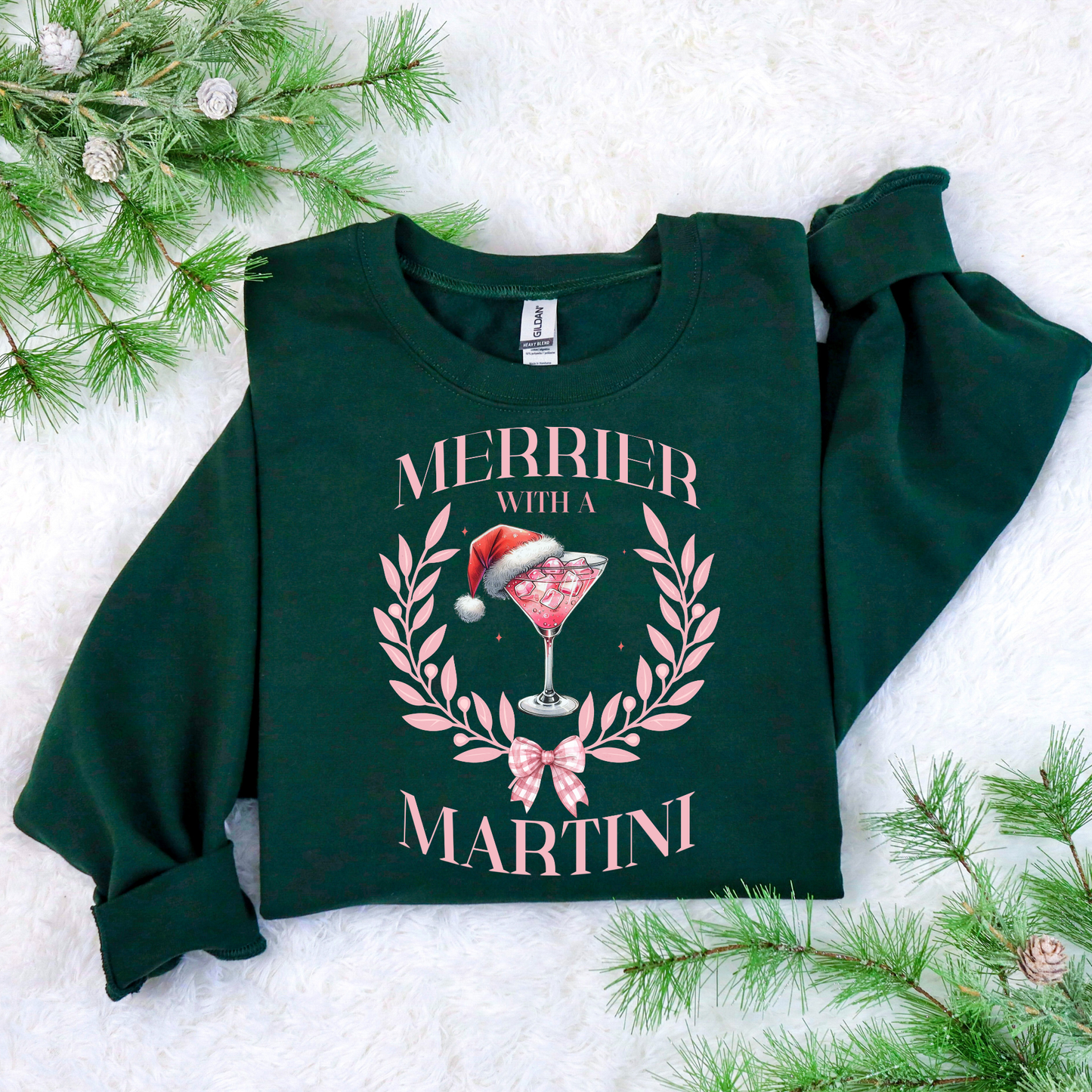 Merrier with a Martini Christmas Sweatshirt | Funny Holiday Cocktail Crewneck