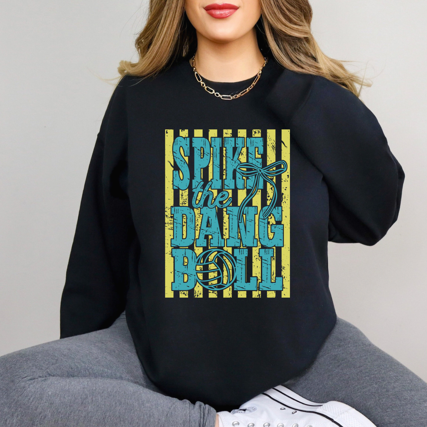 Volleyball Mom Sweatshirt for Women | Spike the Dang Ball Game Day Crewneck