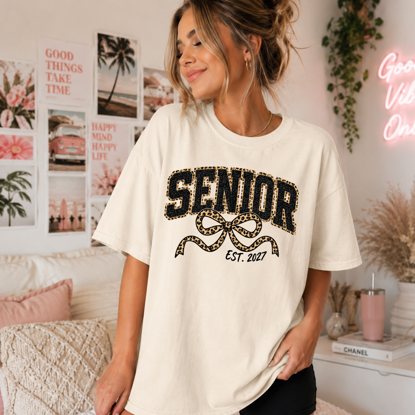 Senior 2027 Comfort Colors Shirt | Leopard Bow Class of 2027 Senior Tee