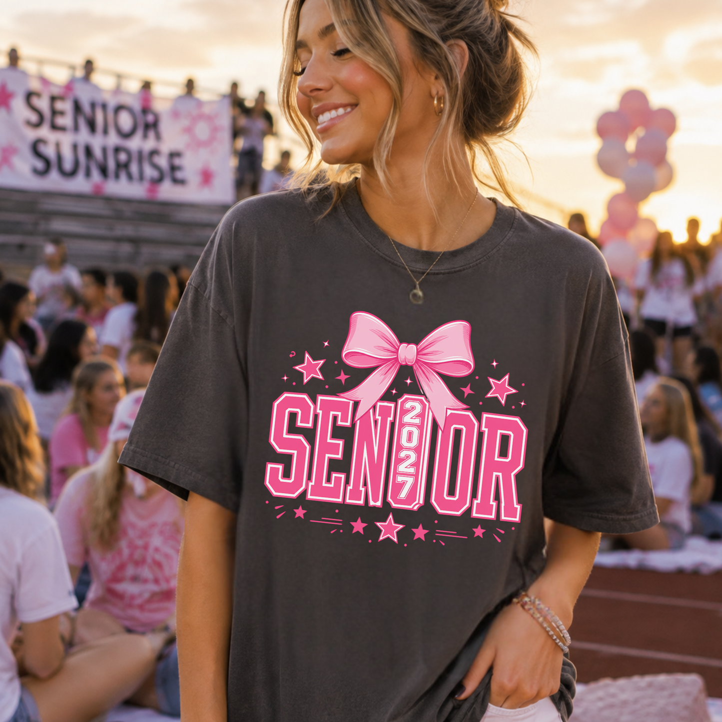 Senior 2027 Comfort Colors Shirt | Pink Bow Class of 2027 Tee