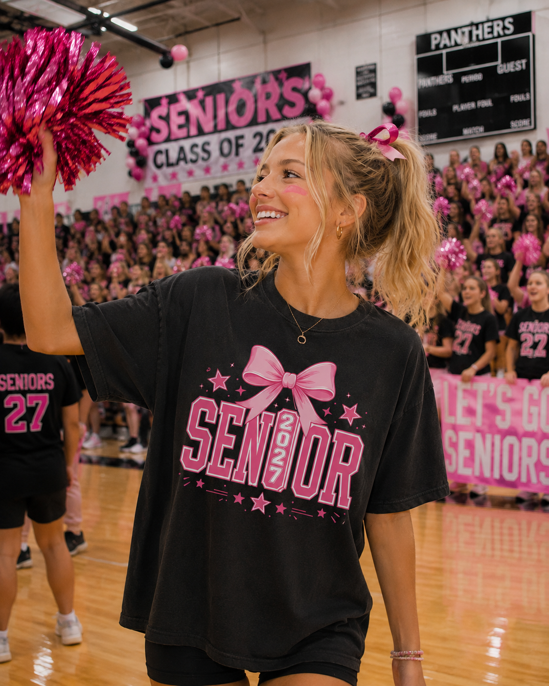 Senior 2027 Comfort Colors Shirt | Pink Bow Class of 2027 Tee