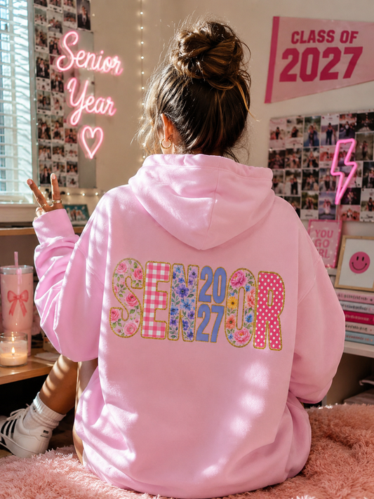 Senior 2027 Pink Hoodie | Floral Class of 2027 Senior Year Sweatshirt