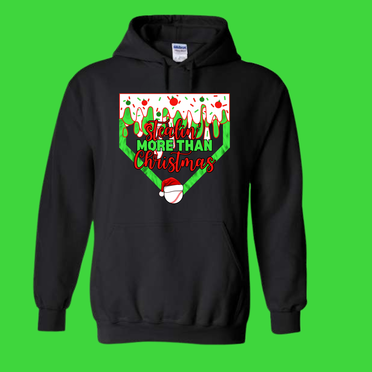 Stealing More Than Christmas Baseball Hoodie | Drip Home Plate Hoodie for Adults & Youth