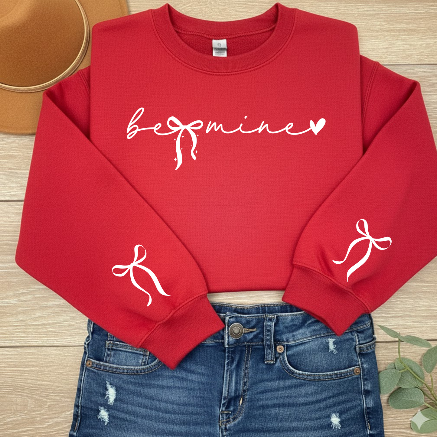 Be Mine Valentine Sweatshirt with Bow Sleeve Accents | Cute Valentine’s Day Sweatshirt for Women | Cozy Gift for Her