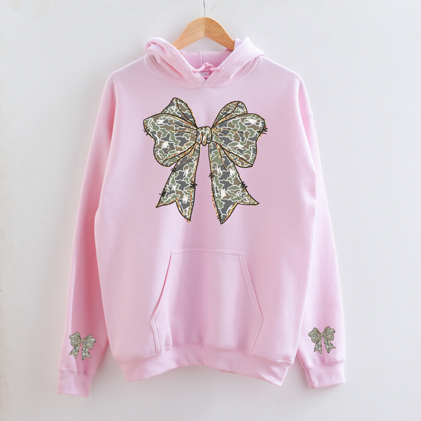 Camo Bow Hoodie for Women & Teens | Pink Coquette Camouflage Sweatshirt