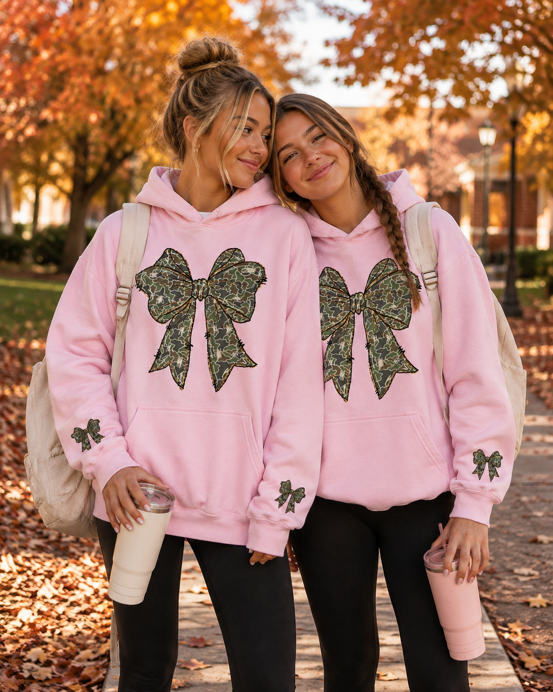 Camo Bow Hoodie for Women & Teens | Pink Coquette Camouflage Sweatshirt