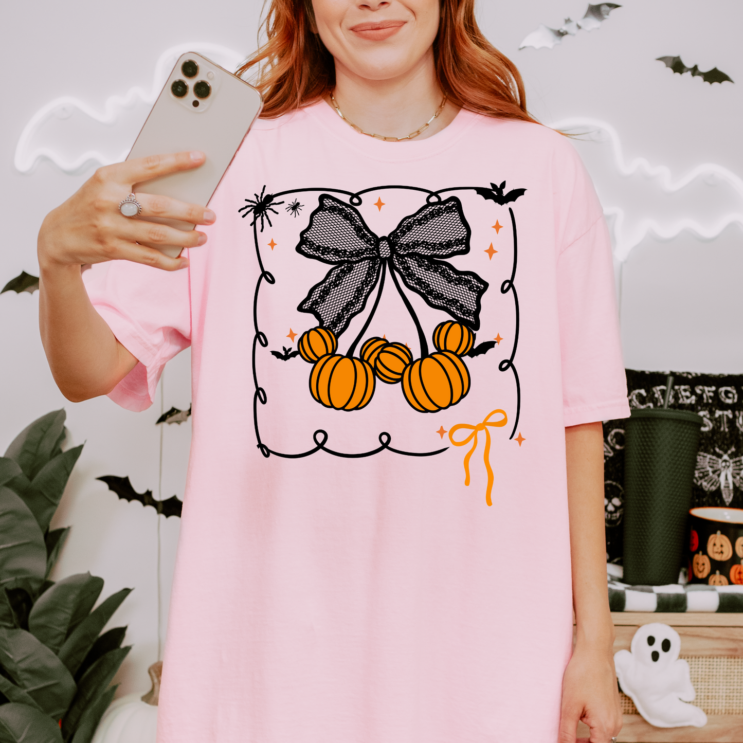 Mouse Pumpkin Cherries With Lace Bow