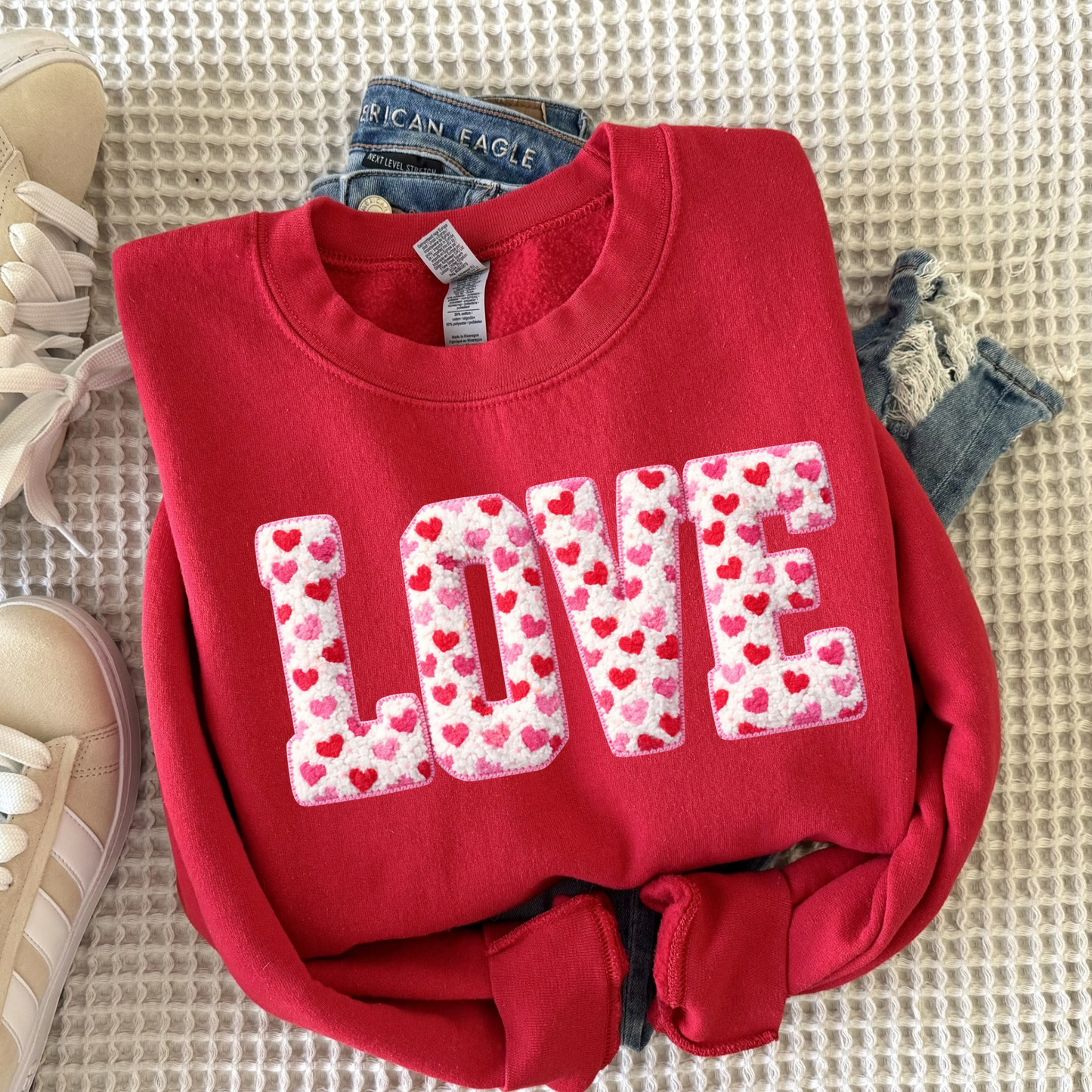 Valentine Love Sweatshirt for Women | Cozy Pink Graphic Crewneck | Valentine’s Day Gift for Her