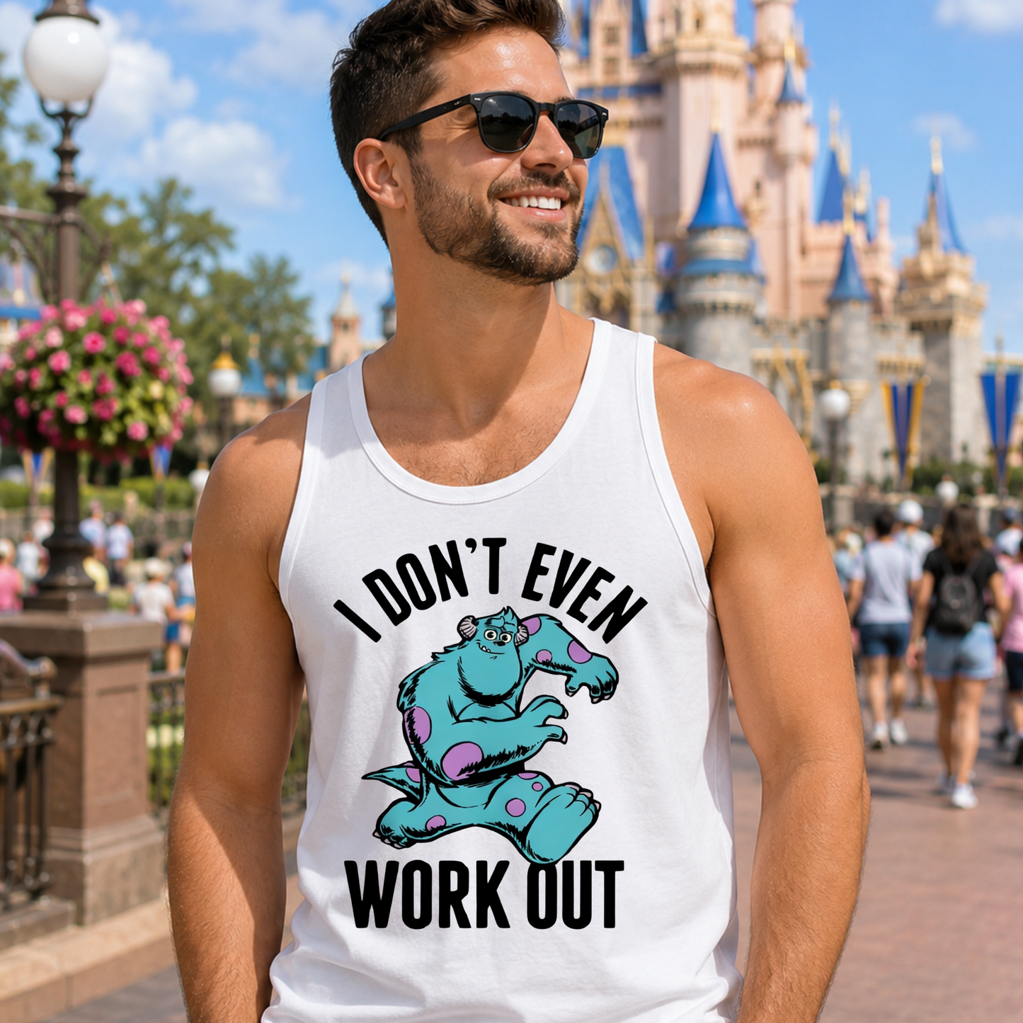 Funny Monsters “I Don’t Even Workout ”Men’s Theme Park Tank Top Vacation Shirt | Comfortable Park Outfit & Summer Park Shirt