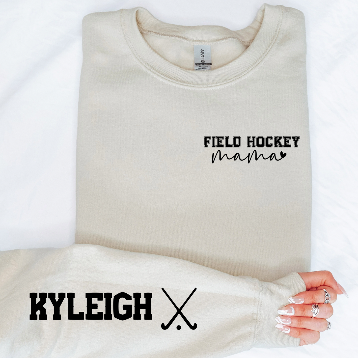 Custom Field Hockey Mom Sweatshirt – Personalized Player Name Sleeve