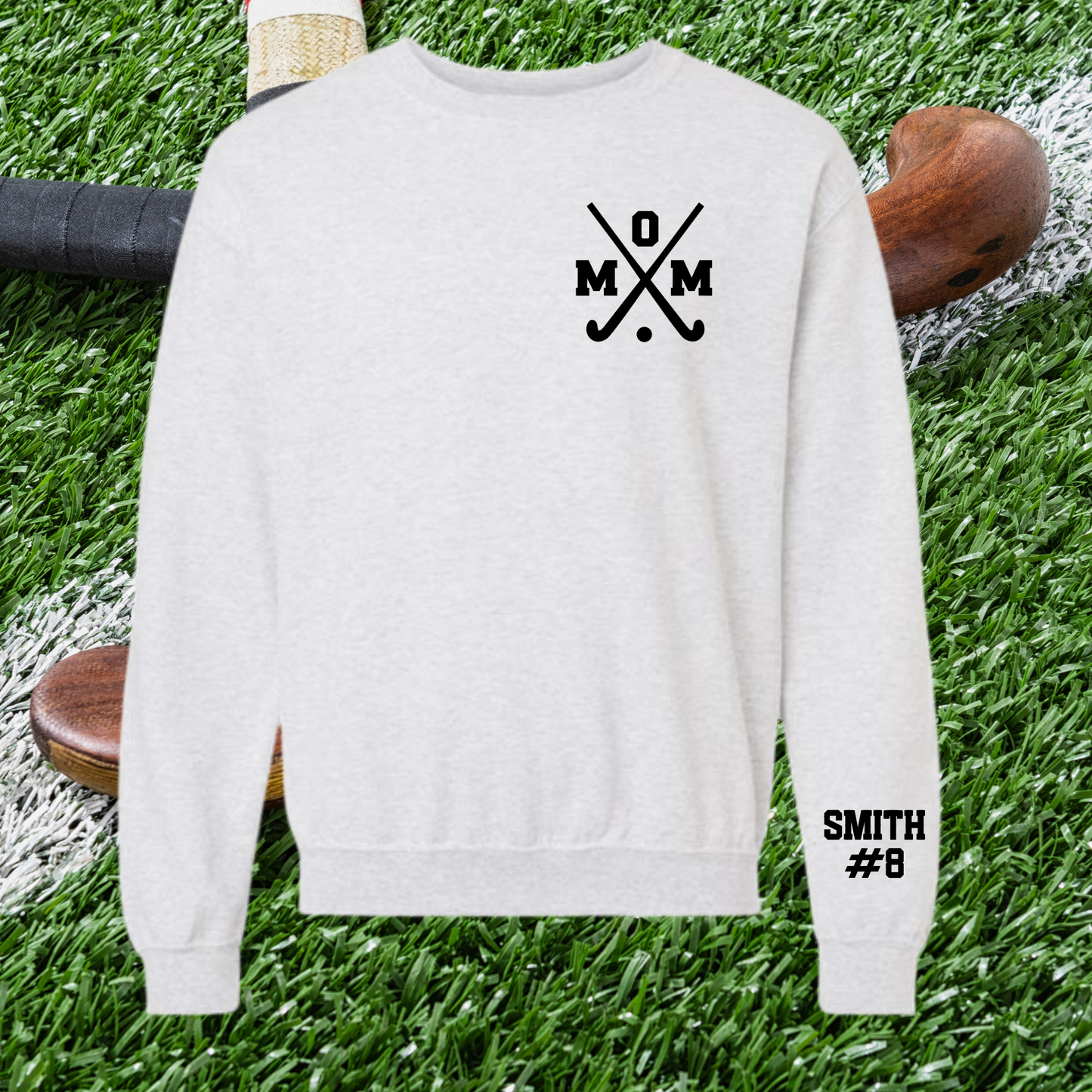 Custom Field Hockey Mom Sweatshirt – Personalized Player Name and Number Sleeve