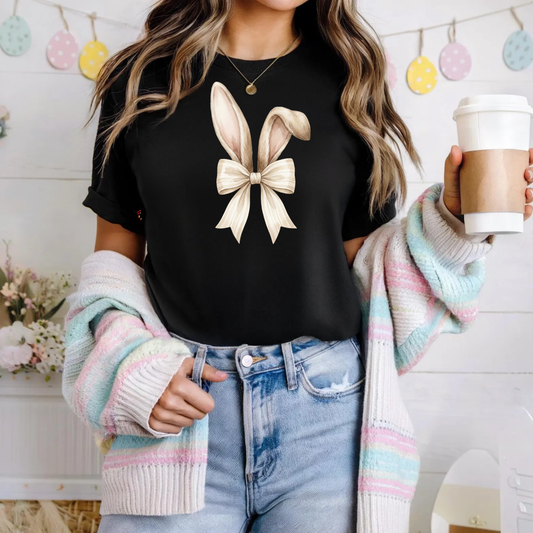 Coquette Bunny Ears Easter Shirt for Women | Cute Easter Brunch Outfit | Soft Bella Canvas Spring Tee | Easter Bunny Bow Shirt | Easter Gift for Her