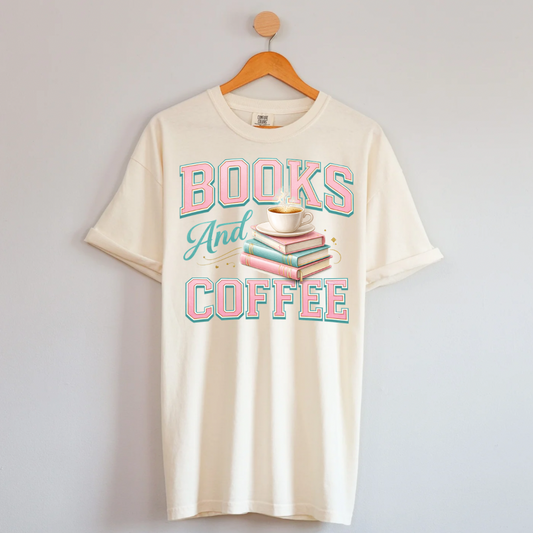 Coffee & Books Shirt, Book Lover Comfort Colors Shirt, Reader Gift Tee, Cozy Bookish Shirt for Women, Gift for Bookworm