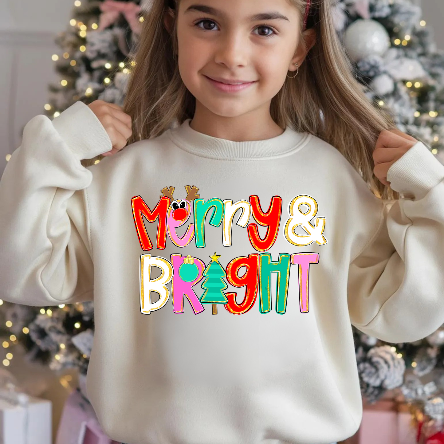Merry Christmas Merry & Bright Sweatshirt for Girls - Black Friday Exclusive