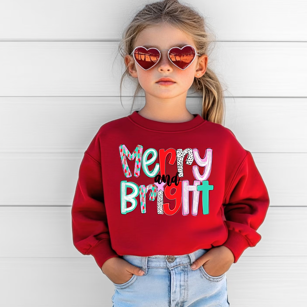 Merry Christmas Merry & Bright Sweatshirt for Girls - Black Friday Exclusive