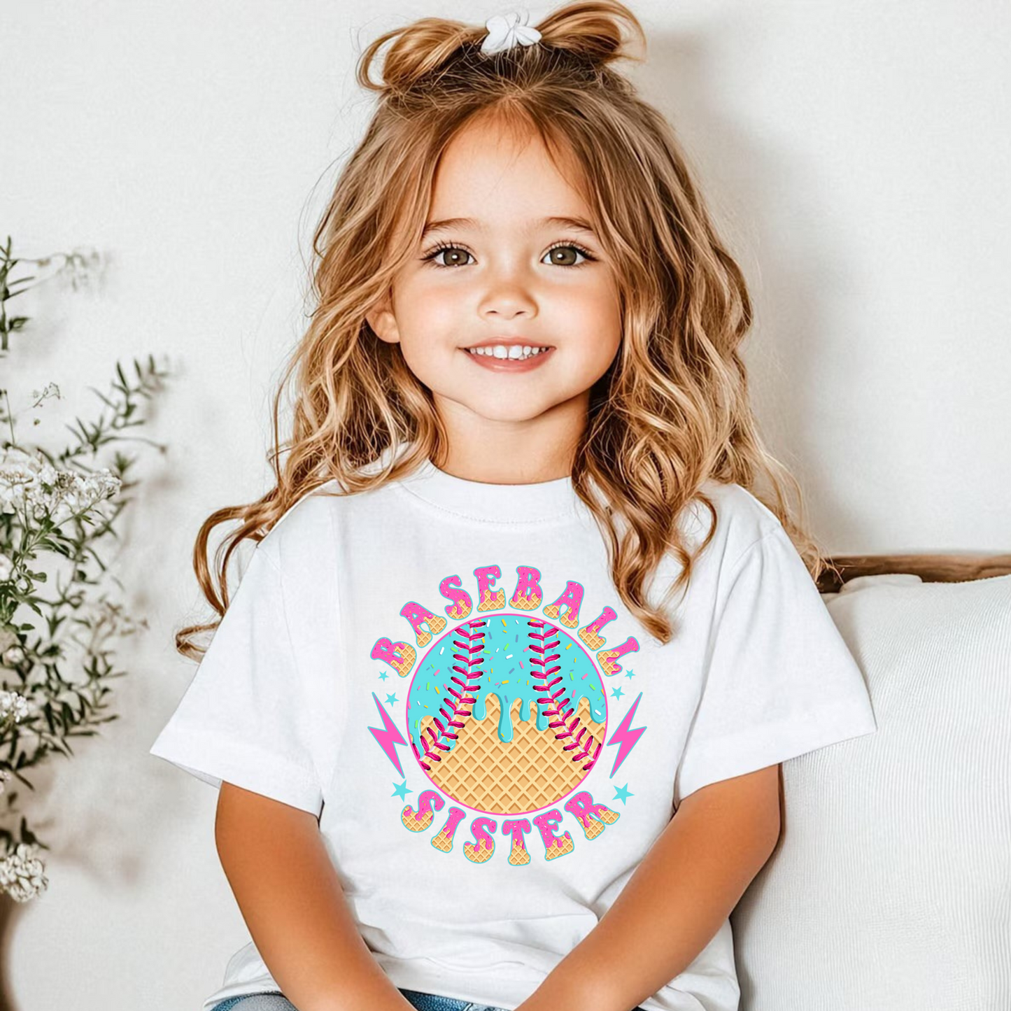 Ice Cream Drip Baseball Sister Shirt for Kids